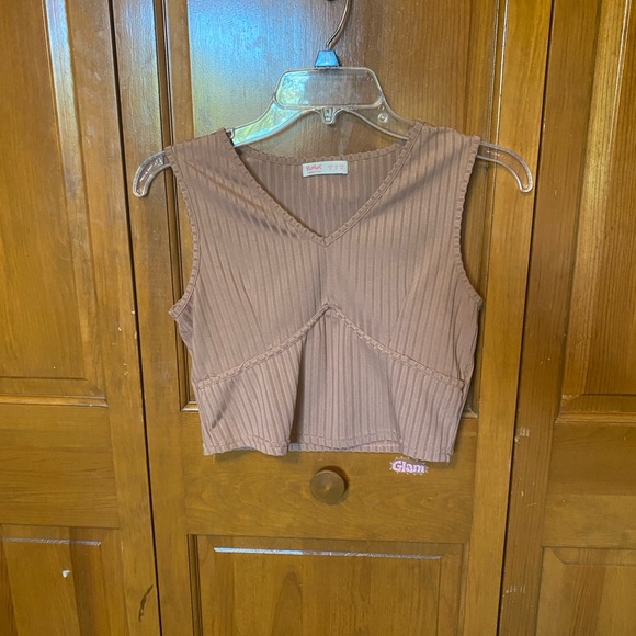 Brown Ribbed Crop Tank - Picture 2 of 7